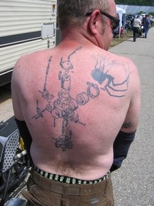 laconia 2007 come for the maple syrup stay for the bikers, Vintage racer sports tattoo of Dell Orto carburetor