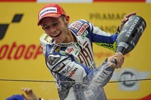 rossi back on top, After heavy rain in Shanghai stopped before the race but a victorious Valentino Rossi provided his own showers afterwards