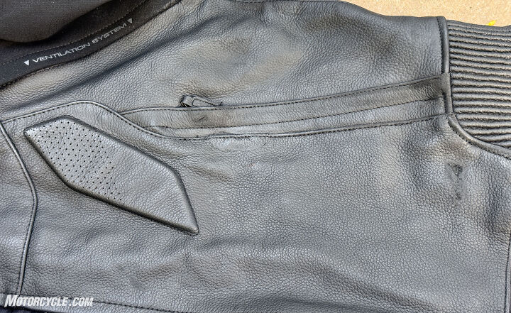 crash tested and repaired alpinestars caliber jacket review, The holes received interior patches and all damaged seams were restitched While the color is an exact match the texture of the leather grain will never be the same where it was abraded