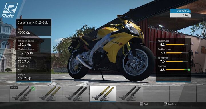 ride video game review, In the early going you ll need to manage your budget and choose which upgrades provide the best value It won t take long however to earn enough credits to buy the top tier equipment