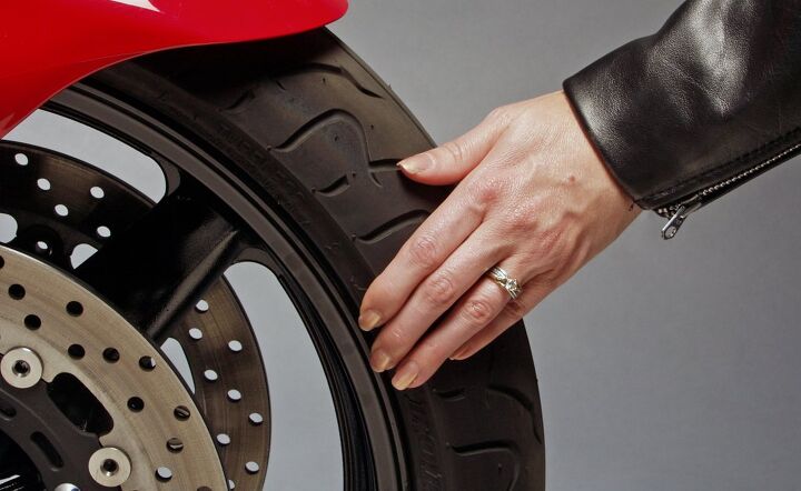 how to properly check your motorcycle s tire pressure, Take the time for a quick scan of your tire treads for possible punctures
