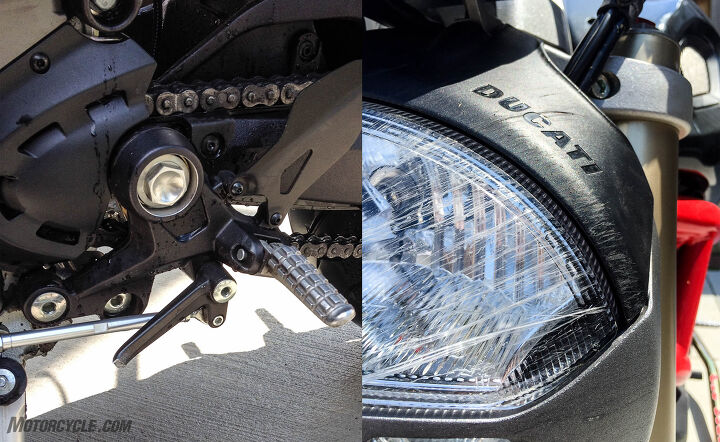 after the crash repairing better than stock, Left Imagine riding home after a crash and being forced to shift with your heel for hours Right Although the damage isn t tremendous getting the headlight back in original condition would ve cost 700