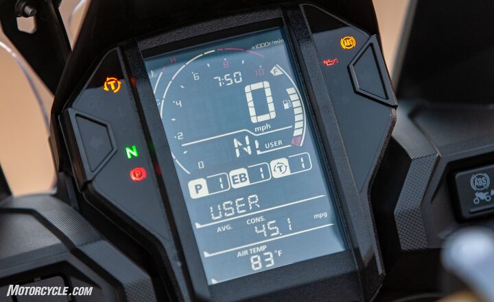 2018 big bore adventure touring shootout part 1 street, The Adventure Sports dash is simple in its layout and all the info you need is displayed nicely Currently in the User ride mode engine power P has three levels engine braking EB has six and torque control T has seven with six levels of intervention and zero for none at all