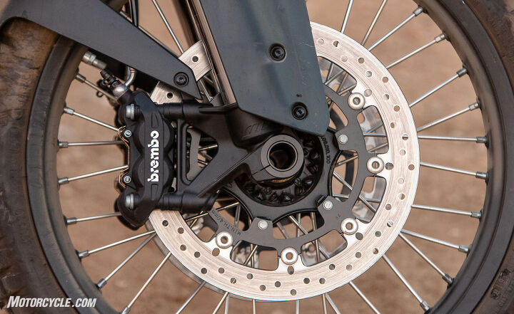 2018 big bore adventure touring shootout part 1 street, Dual 320mm discs with four piston radially mounted calipers get the big orange bike slowed as soon as you want it to be