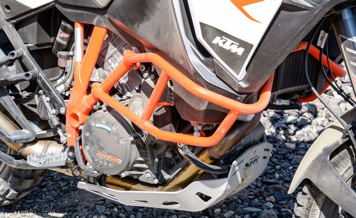 2018 big bore adventure touring shootout part 2 we do it in the dirt, As the most dirt worthy big bore ADV bike here the KTM also had the best crash protection though you could beef it up even more if you wanted to Check out our EZ ADV Upgrades series where Ryan talks about and tests various upgraded aftermarket parts