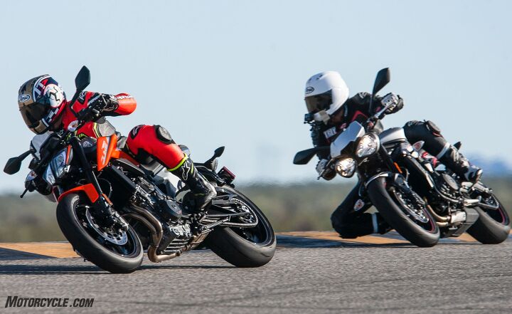 a disruption in the force ktm 790 duke vs triumph street triple r, Screw what the scales say You really need to ride the two back to back to understand how much lighter the KTM feels compared to the Triumph