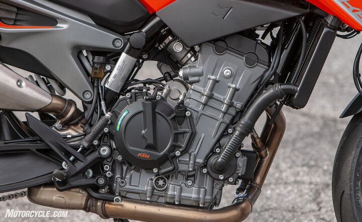 a disruption in the force ktm 790 duke vs triumph street triple r, The heart of the KTM 790 Duke is this 799cc parallel Twin engine that punches way above its weight