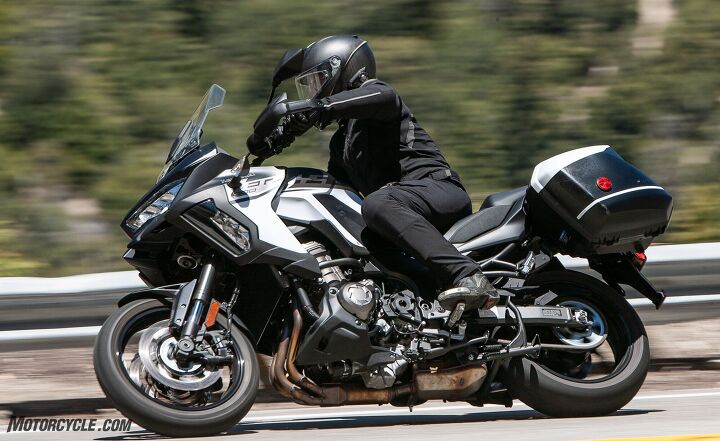 rich niches 2019 bmw r1250 rt vs kawasaki versys 1000 lt se luxo adventure tour off, The Versys enjoys a good flogging The rubbery feeling quickshifter grows less annoying with time