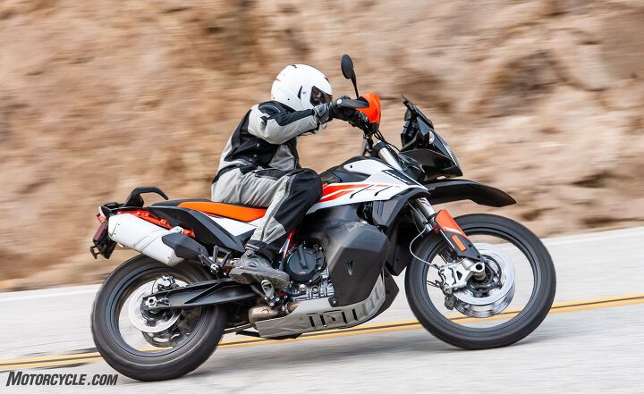 the middleweight adventure triad, The KTM s skid plate and low slung tank provide substantial coverage for the underside of the engine and exhaust