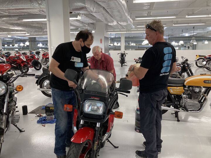 blowhards 1984 kawasaki gpz750 turbo vs 2020 kawasaki h2 carbon vs ken vreeke and, Brascannons owner Dan Schoenewald and Vreeke anoint the GPz Turbo with fuel and electrons