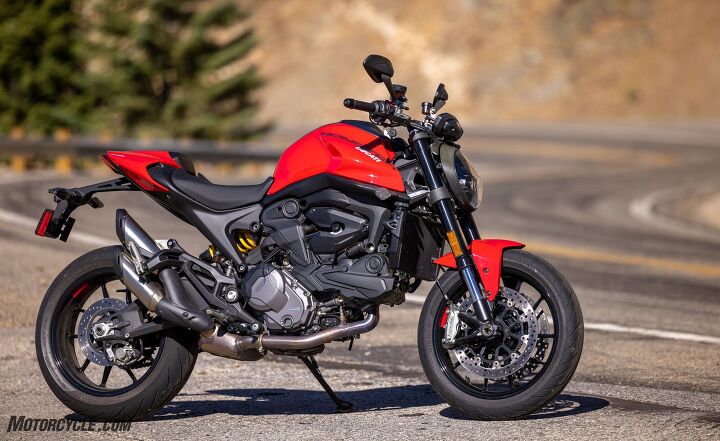 2021 six way 900 ish cc naked bike shootout, New look who dis The Ducati Monster no longer has a trellis frame Is it even still a Monster Discuss