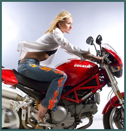 AD Maddox on her Ducati