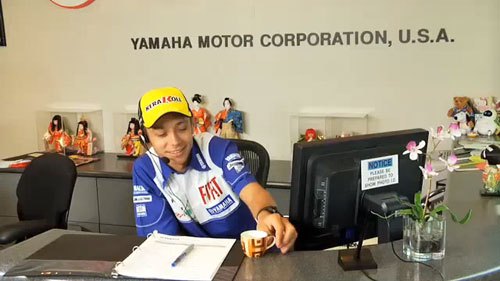 valentino rossi works at the yamaha offices when not winning everything