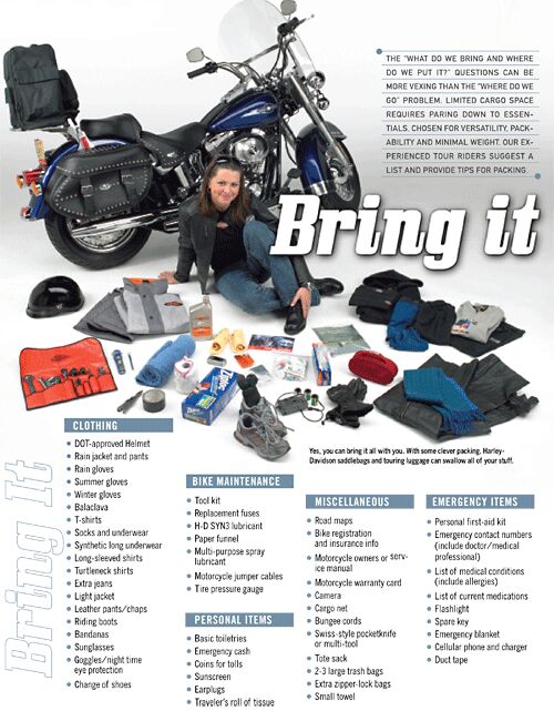 hd recommends things to pack on a long motorcycle trip