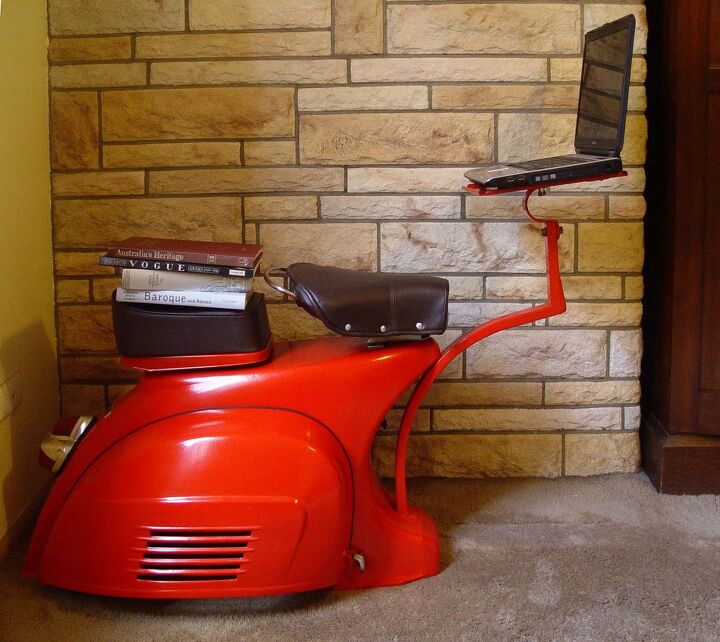 1968 vespa sprint scooter reborn as desk and chair