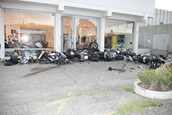 lamborghini plows into bmw motorcycle dealership