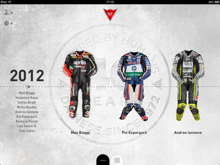 free ipad iphone app shows off 40 years of dainese racing leathers