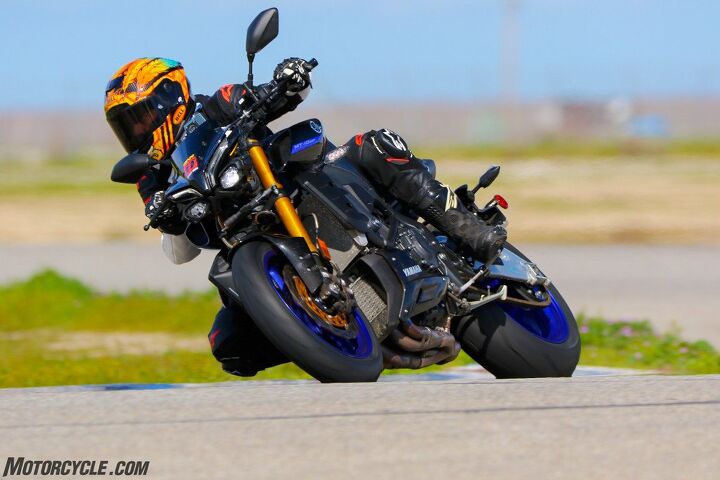 The MT-10 SP isn’t as precise or as powerful as the Tuono, but it’s well balanced and, dare I say, better on the brakes.