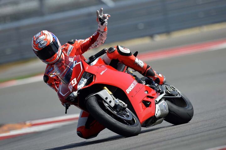 nicky hayden and ben spies ride the 2013 ducati 1199 panigale r at circuit of the