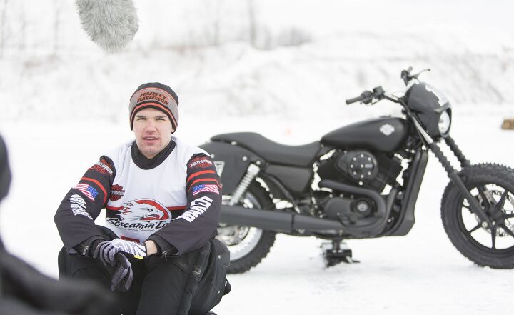 harley unveils street line in x games ice racing exhibition video, 2013 GNC Brad Baker recently beat Marc Marquez in the Superprestigio and now he s racing Harley Street 750s on the ice at the X Games Not bad work if you can get it