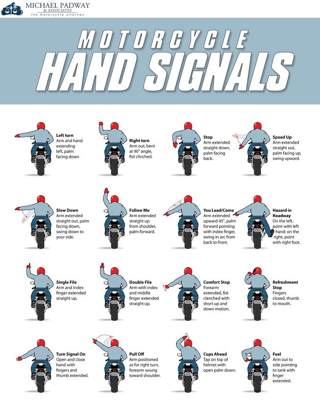 motorcycle hand signals graphic eases bike to bike communication, Share this handout with your fellow riders You can only communicate if you have a common sign language