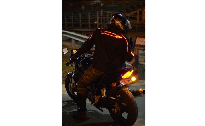ryde bright begins fundraising for development of intelligent wireless motorcycle, A prototype Ryde Bright jacket during testing