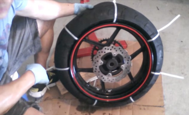 how to remove a motorcycle tire with only zipties video