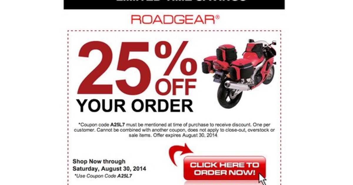 Roadgear Offering 25 Off, Through Saturday, August 30