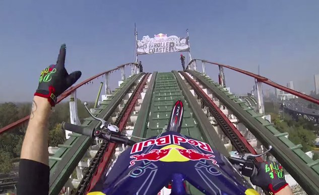 riding a trials bike on a rollercoaster video