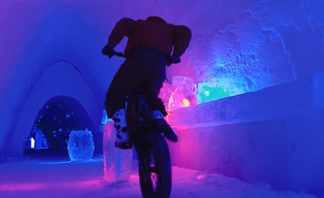 trials riding through a giant igloo video