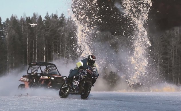 ice drifting on two wheels and four with explosions video