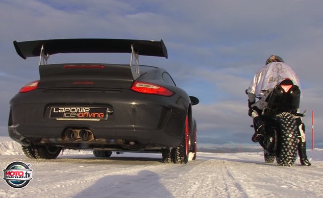 car vs bike in the snow video