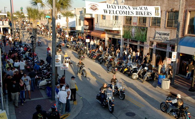 new harley davidson activities at daytona bike week, Main Street in Daytona Beach Florida is seen from the balcony of one of the many establishments Sunday March 5 2006