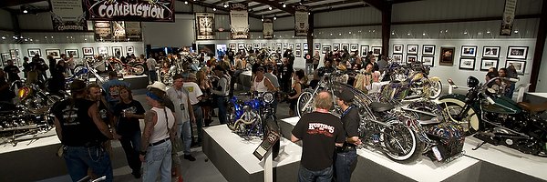 naked truth exhibition attracts top builders to 2015 sturgis buffalo chip, Reception for Michael Lichter s 10th annual Motorcycles as Art Eternal Combustion exhibition in the Lichter Exhibition Hall at the Buffalo Chip during the annual Sturgis Black Hills Motorcycle Rally Sturgis SD USA August 10 2010 Photography C 2010 Michael Lichter