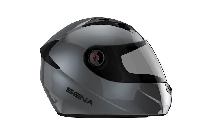 sena unveils smart helmet with noise control video, The INC activation button is in the center of the visor pivot