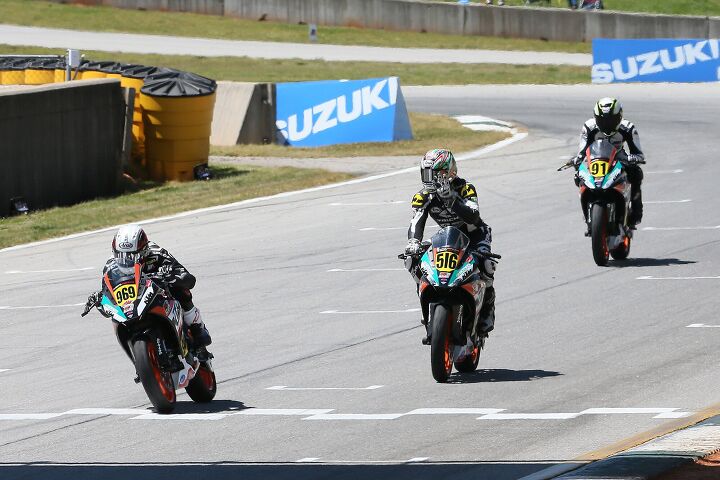 motoamerica recaps road atlanta weekend, Brandon Paasch 969 beat Anthony Mazziotto III and Brandon Altmeyer 91 to win the second race in the KTM RC Cup Series