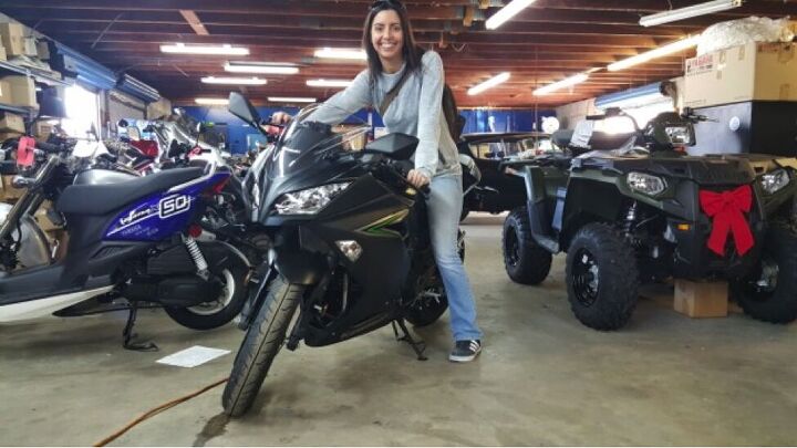 aimexpo 3 way giveaway winners announced, Jenna Dowd loves her new Kawasaki Ninja 300