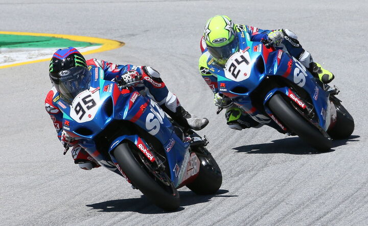 new jersey motorsports park awaits the stars of motoamerica, Roger Hayden and his Yoshimura Suzuki teammate Toni Elias are first and second in the MotoAmerica Superbike Championship point standings coming into New Jersey Motorsports Park The pair are just a point apart after four races Photo by Brian J Nelson