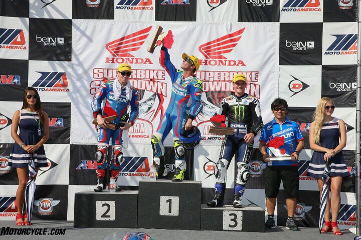 roger hayden and toni elias split barber wins, Both Superbike races featured the same riders on the podium Hayden Elias and Beaubier