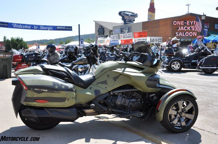 custom can am spyder to benefit veterans, A custom military themed Can Am Spyder F3 T presented to the Road Warrior Foundation by BRP today in Sturgis