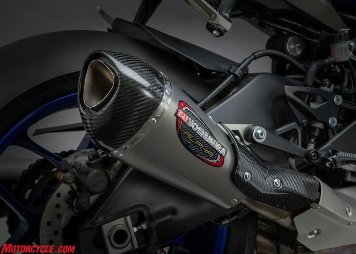 yoshimura announces alpha t exhaust for zx 10r gsx r1000 and yfz r1, Alpha T stainless slip on for the YamahaYZF R1 complete with carbon heat shield