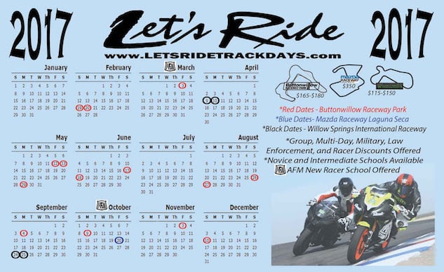 lets ride trackdays 2017 calendar