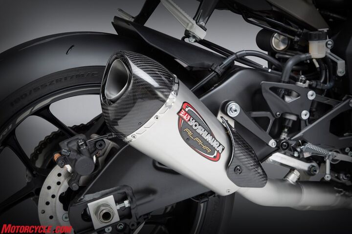 yamaha r1 gets new yoshimura alpha t 3 4 race system, The beauty of the Alpha T muffler in Works Finish titanium