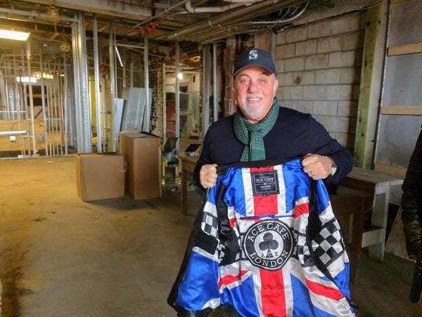 ace cafe debuts line of leather jackets, Piano man Billy Joel shows off the lining of his own Ace Cafe Hammersmith jacket last Friday during a private tour of the Ace ahead of his performance in Orlando An avid motorcyclist Joel loaned his Royal Enfield to the Ace currently under construction and on track for a spring 2017 opening in downtown Orlando
