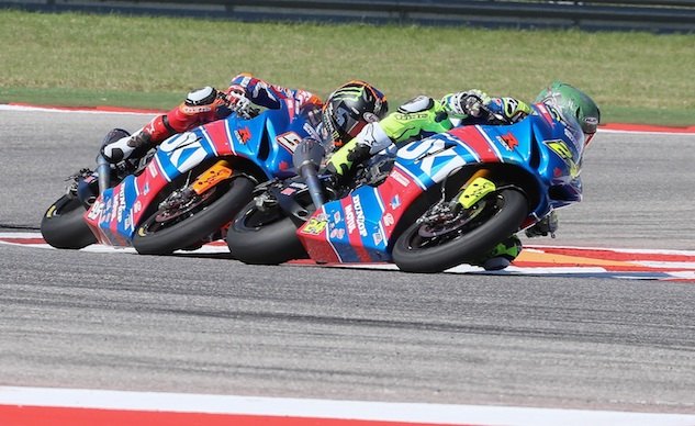 elias aboard the new suzuki gsx r1000 does double victory at cota