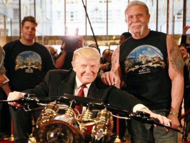 drive go karts play asteroids in oc choppers hq, President Trump and Paul Teutul Sr in happier times