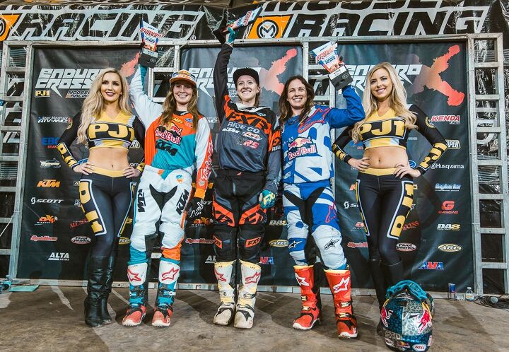 cody webb wins 2017 ama endurocross championship title, Shelby Turner center Kacy Martinez left and Tarah Gieger right shared the podium in Ontario and also finished the season championship in the same order Photography Tanner Yeager