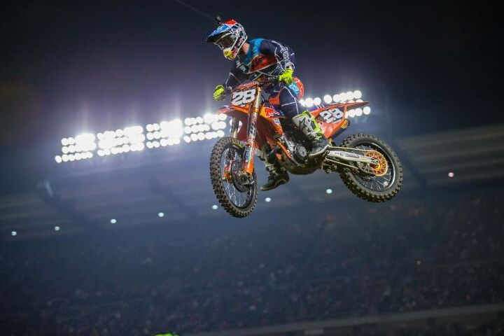 marvin musquin and shane mcelrath are your ama supercross anaheim 1 winners, Shane McElrath captured his second consecutive Anaheim Opener 250SX win Photo Feld Entertainment Inc