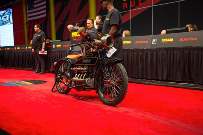 2018 mecum vintage and antique motorcycle auction wrangles 13 9m in sales, 1917 Henderson Four Steve McQueen Lot F191 at 110 000