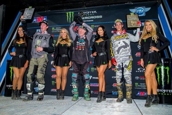 jason anderson secures second straight monster energy supercross win in san diego, Justin Hill scored his first 250SX Main Event win of 2018 with Adam Cianciarulo and Chase Sexton rounding out the top three Photo credit Feld Entertainment Inc